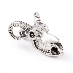 チベット風 304 ステンレススチールペンダント  牛の頭蓋骨  アンティークシルバー  44x28.5x17.5mm  穴：8x5.5mm&nbsp;STAS-P305-36AS