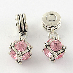 ラージホールキューブアロイラインストーンヨーロピアンダングルチャーム  アンティークシルバー  ミックスカラー  15x12x12mm  穴：4mm&nbsp;X-MPDL-S086-M