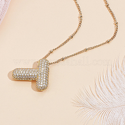 1Pc Brass Micro Pave Cubic Zirconia Letter Pendant Necklaces&nbsp;NJEW-LP0001-43T-G