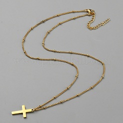 304 Stainless Steel Cross Pendant Necklace with Satellite Chains&nbsp;NJEW-WH0016-47G