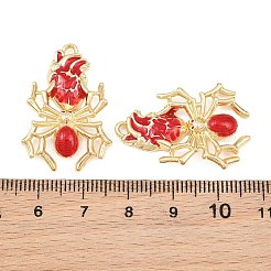 メッキ合金エナメルチャームラック  クモのチャームが付いたハート  カドミウムフリー＆ニッケルフリー＆鉛フリー  ゴールドカラー  31x21x6mm  穴：1.5mm&nbsp;AL-CBA2B10-01G-03