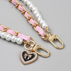 PUレザーとプラスチックパールの携帯電話ハンドストラップチェーン  合金ハートペンダント付き  ピンク  362mm&nbsp;AJEW-WH20048-12C