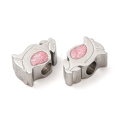 304ステンレススチールビーズ  エナメル  ローズ  ステンレス鋼色  7.5x5x3.2mm  穴：1.8mm&nbsp;STAS-E198-01P