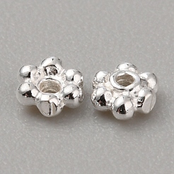 925スターリングシルバースペーサービーズ  6  - 花びらの花  銀  3x1mm  穴：0.7mm&nbsp;STER-WH0010-15S