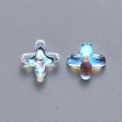 透明なスプレー塗装ガラスビーズ  ABカラーメッキ  キンモクセイの花  クリアAB  8x8x3mm  穴：0.9mm&nbsp;GLAA-R211-06-D01