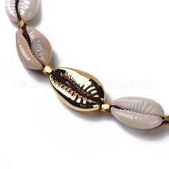 Cowrie Shell Braided Choker Necklaces&nbsp;NJEW-JN02387-01