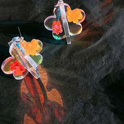 バレンタインデーのアクリルダングルイヤリング  花  プラチナ  カラフル  55x15mm&nbsp;WG6464E-01