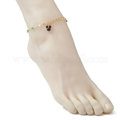 2Pcs 2 Styles Brass Star Tassel Handmade Glass Link Chain Anklet Sets&nbsp;AJEW-AN00761