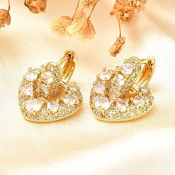 Rack Plating Heart Brass Micro Pave Clear Cubic Zirconia Hoop Earring for Women&nbsp;EJEW-C125-01G