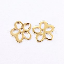 304ステンレススチールリンク  エッチングされた金属装飾  花  ゴールドカラー  10x10x0.8mm  穴：2.5~3x1.5~2mm&nbsp;STAS-E436-15G