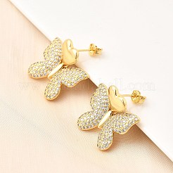 Brass Clear Cubic Zirconia Butterfly Stud Earrings&nbsp;EJEW-C147-04G
