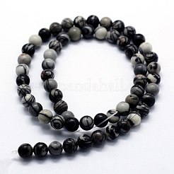 天然石ブラックシルクストーン/ネットストーンビーズ連売り  ラウンド  8mm  穴：1mm  約46個/連  14.76インチ（37.5cm）&nbsp;G-I199-11-8mm
