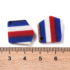 独立記念日の不透明ストライプ樹脂とクルミ材のペンダント  幾何学的なチャーム  ナゲット  20.6x18.6x3.5mm  穴：2mm&nbsp;RESI-U010-01B
