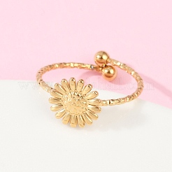 304ステンレススチールカフリング  花  ゴールドカラー  10x10mm  内径：17mm&nbsp;RJEW-D306-08G