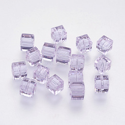 K9ガラス  模造オーストリアクリスタルビーズ  グレードAAA  多面カット  キューブ  ライラック  5~5.5x5~5.5x5~5.5mm（誤差範囲0.5~1mm以内のサイズ）  穴：0.7~0.9mm&nbsp;SWAR-F074-6x6mm-04