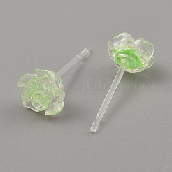 レジンスタンドピアス  花  薄緑  7x7mm&nbsp;EJEW-WH0016-39A