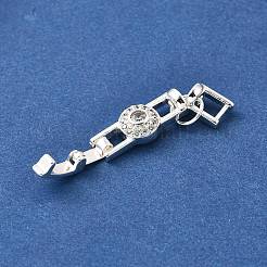 真鍮製マイクロペーブクリアキュービックジルコニアの留め金  フラットラウンド  銀  32.5x7.5x5.5mm  穴：4x3.5mm&nbsp;KK-R222-04S