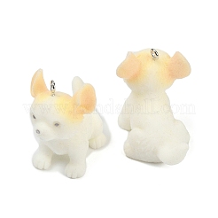 フロッキー樹脂ペンダント  犬  プラチナ鉄ループ付き  ホワイトスモーク  33x23x36mm  穴：2mm&nbsp;FIND-A052-06E