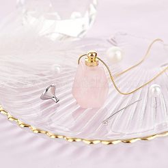 天然ローズクォーツの香水瓶ペンダント  304ステンレススチール製ミニファンネルとアイピン付き  3個/セット&nbsp;G-NB0003-58C