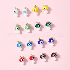 16 個 8 色手作りランプワーク ペンダント  キノコ  ラック メッキ ゴールド トーンの真鍮パーツ  長持ちメッキ  ミックスカラー  16~17x9.5~10.5mm  穴：4.5x3.5mm  2個/カラー&nbsp;LAMP-FS0001-47
