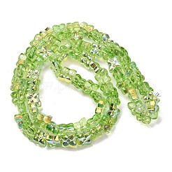 透明ガラスビーズ連売り  クローバー  ABカラーメッキ  半分メッキ  淡緑色  13x11x5mm  穴：1mm  約65個/連  21.65''（55センチメートル）&nbsp;GL-CBAAE04-02E