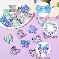 20 個の UV メッキレインボー虹色アクリルビーズ  グラデーションビーズ  蝶  ミックスカラー  30x29x10mm  穴：2mm&nbsp;OACR-YW0003-36