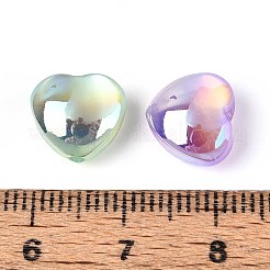 Uvメッキ樹脂ビーズ  模造キャットアイビーズ  虹色の  ハート  ミックスカラー  10x10.5x6mm  穴：1.2~1.4mm&nbsp;RESI-ZX018-20