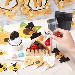 4セット4スタイルの蜂テーマの紙製ケーキトッパー  ケーキデコレーション用品  パーティーデコレーション用  きいろ  1セット/スタイル&nbsp;DIY-GA0002-29