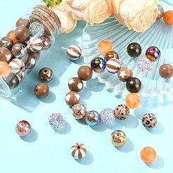 100個 12スタイル DIY ジュエリー作成ファインディングキット  不透明なアクリルビーズを含む  樹脂製ラインストーンビーズ  模様のラウンド  ミックスカラー  14.5~16mm  穴：2~2.8mm&nbsp;DIY-CJ0003-07