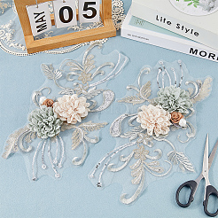 ポリエステルコンピューター刺繡布アイロンオン/パッチ縫い  ABSプラスチックビーズとスパンコール付き  ライトグレー  343x214x18mm&nbsp;DIY-WH20011-81B