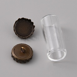 透明なガラス瓶ペンダント  真鍮ストッパー付き（取り外し可能）  コラム  アンティークブロンズ  28x12mm&nbsp;GLAA-WH0039-02AB