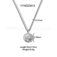 女性用304ステンレススチールテクスチャペンダントネックレス  銀色のメッキ  フラットラウンド  21.65インチ（55cm）&nbsp;DY3365-8