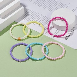 6 個 6 色フラット ラウンド ハート アクリル ビーズ ストレッチ ブレスレット セット女性  ミックスカラー  内径：2-1/8インチ（5.4cm）  1pc /カラー&nbsp;BJEW-JB08062