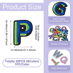 26個の文字 a~z ツートンコンピューター刺繍布アイロン接着/縫い付けパッチ  マスクと衣装のアクセサリー  アップリケ  ミックスカラー  43~46x12~49x1.5~2mm&nbsp;PATC-TA0001-47