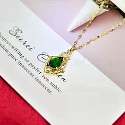 Alloy Crystal Rhonestone and Green Glass Teardrop Pendants Necklaces for Women&nbsp;FS-WG0BC64-01