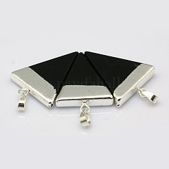 宝石の三角形のペンダント  銀色のメッキ真鍮のパーツ  染色・加熱された黒瑪瑙  34x22~28x4mm  穴：8x5mm&nbsp;G-P053-P15C