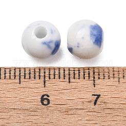 手作りの陶器ビーズ  手描きのビーズ  丸い青と白の磁器  コーンフラワーブルー  8x7.5mm  穴：2.2mm&nbsp;PORC-G018-04