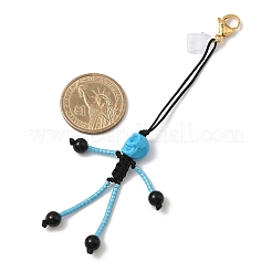 Halloween Theme Skeleton Glass Seed & Natural Black Onyx & Synthetic Turquoise Beaded Pendant Decorations&nbsp;HJEW-MZ00284-01