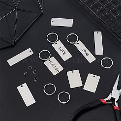 DIYスタンプ用空白タグキーホルダー作成キット  201個のステンレススチール長方形ペンダントを含む  304ステンレススチール製スプリットキーリング  ステンレス鋼色  98個/箱&nbsp;STAS-UN0039-58