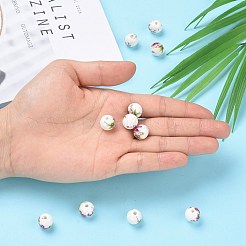 花柄プリントの磁器ビーズ  花柄のセラミック製丸ビーズ  パープル  直径約12mm  穴：2.5mm&nbsp;X-CFF042Y