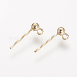 真鍮製スタッドピアスパーツ  カン付き  ニッケルフリー  18KGP本金メッキ  6x4mm  穴：1mm  ピン：0.8mm&nbsp;X-KK-T014-66G