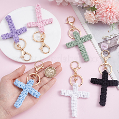 6Pcs 6 Colors Cotton Woven Cross Keychains&nbsp;KEYC-HY0001-42