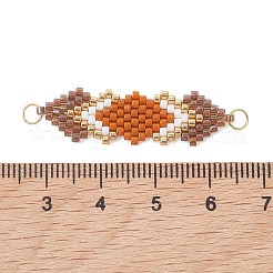 手作りミユキシードビーズ  織機模様菱形コネクターチャーム  304ステンレススチール製丸カン付き  バリーウッド  36x10x1.7mm  穴：3mm&nbsp;PALLOY-MZ01315-01