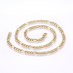 304ステンレススチールフィガロチェーンネックレス  カニカン付き  ゴールドカラー  19.69インチ（50cm）  4.5x1.2mm  リンク：6.5~10.5x4.5x1.2mm&nbsp;MAK-L015-29A