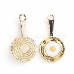 合金エナメルチャーム  ポーチドエッグの入ったパン  ゴールドカラー  DIYのジュエリーには  ブラック  27x15x5mm  穴：2mm&nbsp;ENAM-TAC0001-14B
