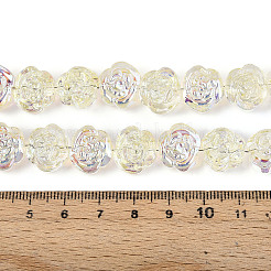 電気メッキガラスビーズ  ローズ  フル虹メッキ  淡黄色  12.5~13x14.1x9.5~9.8mm  穴：1mm  約49~51個/連  22.83~23.62''（58~60センチメートル）&nbsp;EGLA-T025-02B