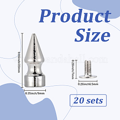亜鉛合金スパイクスクリューバックスタッド20個  20本ネジ付き  DIYクラフトクールリベットパンク  プラチナ  23x9mm  穴：2mm&nbsp;FIND-GF0008-53B
