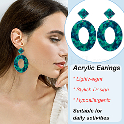 5 Pair 5 Color Acrylic Hollow Oval Dangle Stud Earrings with Steel Iron Pins for Women&nbsp;EJEW-AN0004-04