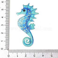 プリントアクリルビッグペンダント  タツノオトシゴ  ブルー  55.5x28x2mm  穴：1.6mm&nbsp;X-MACR-I041-01
