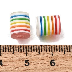 透明な虹色のストライプの不透明な樹脂ビーズ  コラム  カラフル  9.5x8mm  穴：2mm&nbsp;RE-CBA0A57-12B